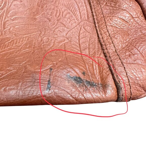 American Leather Co Handbag Shoulder Purse Brown Tooled Leather Bag Pockets - Picture 4 of 16